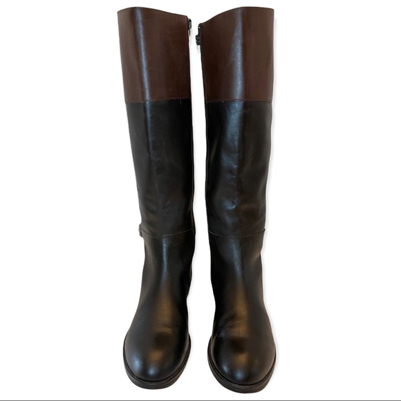 RALPH LAUREN Marba Riding Boots Knee High Boots Black & Brown Burnished Leather - Picture 3 of 10